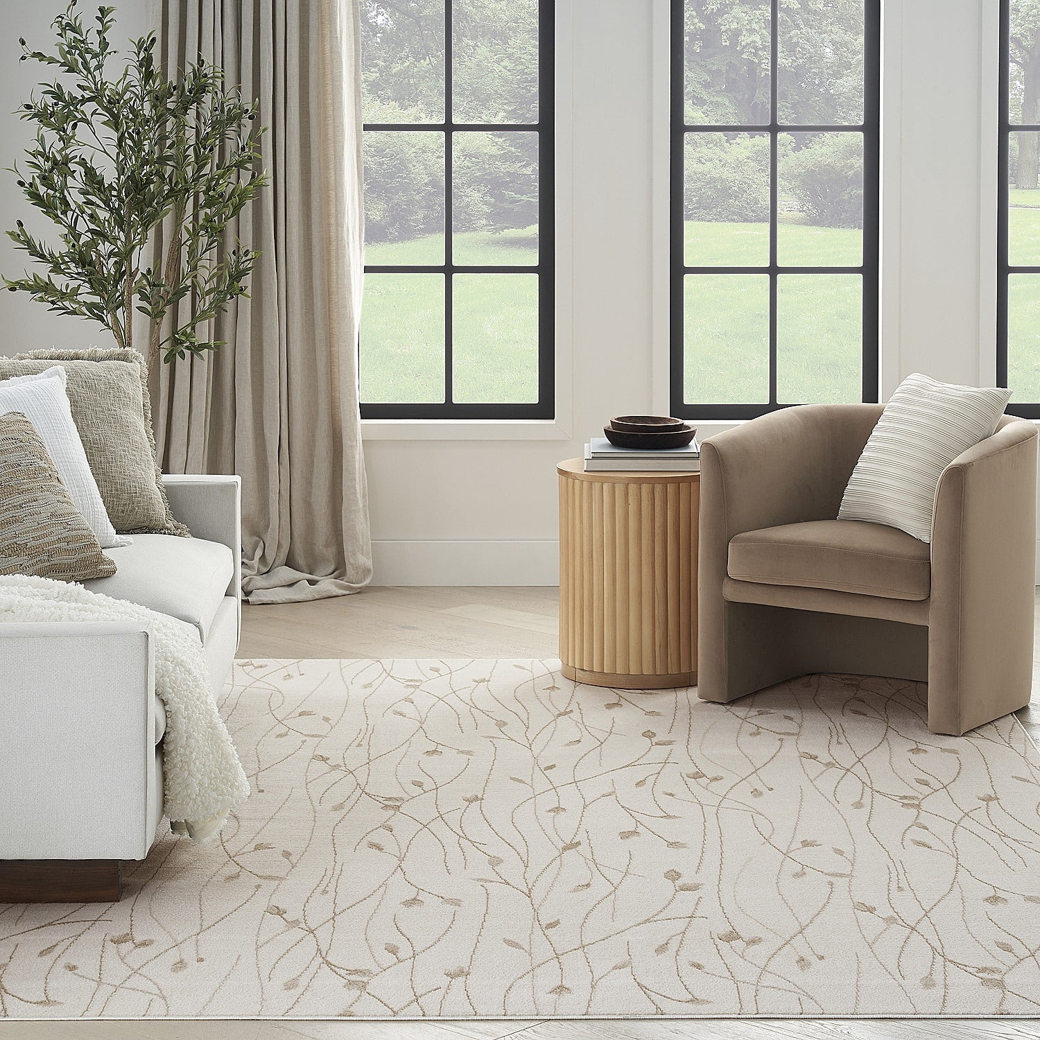 Nourison Grafix Floral Ivory Beige 5'3" x 7'3" Area Rug (5x7)