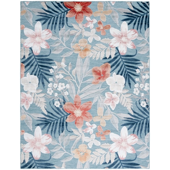 SAFAVIEH Cabana Caris Floral Indoor/Outdoor Area Rug, Aqua/Rust, 8' x 10'