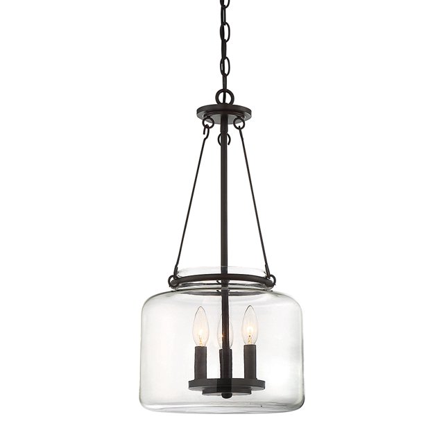 Savoy House Akron Suspension à 3 Lumières en Bronze Anglais avec Abat-Jour en Verre Clair