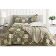 thumbnail image 3 of Chezmoi Collection Leilani 3-Piece Boho Washed Cotton Quilt Set Queen Size - Bohemian Quilted Bedding Brown Taupe Green White Floral Printed Patchwork Lightweight Bedspread Set for All Season, 3 of 8
