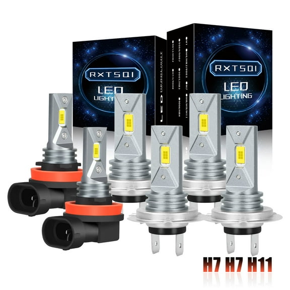 H7 H7 H11 LED Headlight Bulbs High Low Beam Fog Light Bulbs Kit Bright White，Pack of 6