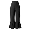 thumbnail image 5 of Pantalones de mezclilla Gibobby para mujer Pierna ancha casuales Color sólido Cintura alta plisados elásticos Negro XXL, 5 of 5