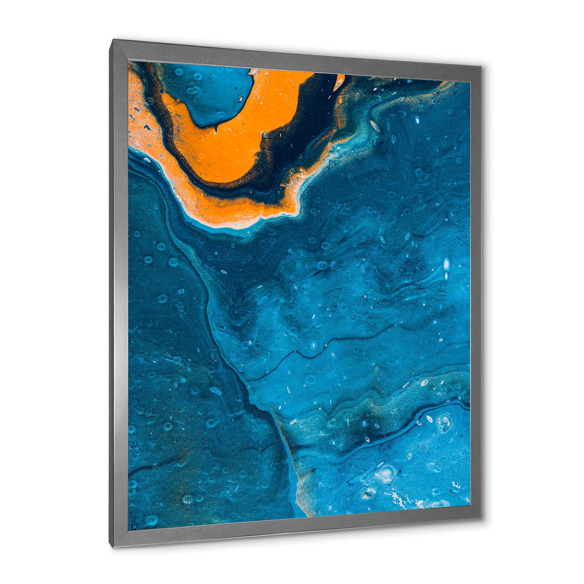 Designart 'Abstract Marble Composition In Orange and Blue III' Modern Framed Art Print