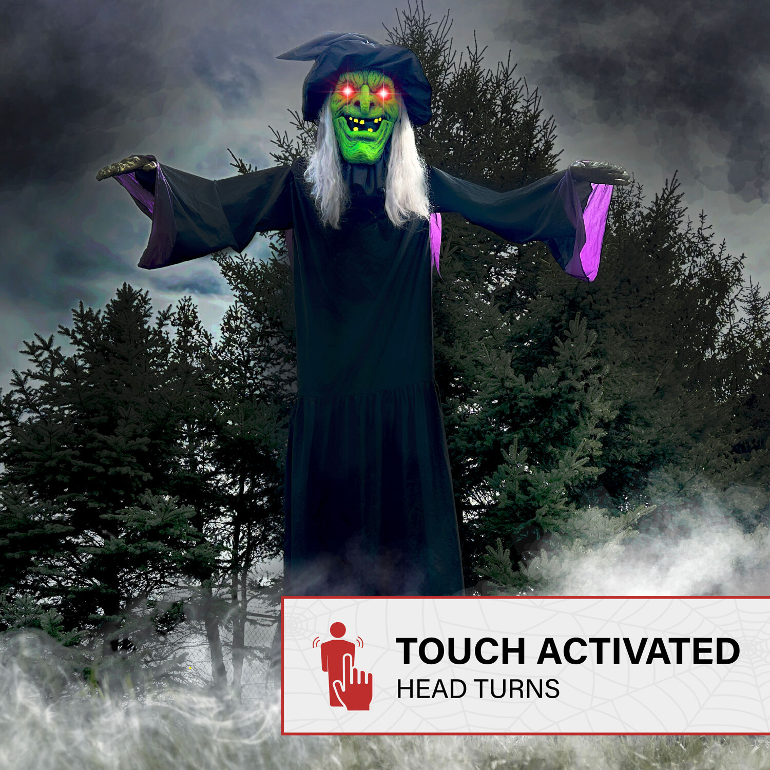Haunted Hill Farm 15 ft Animatronic Witch with Lights and Sound, Outdoor Halloween Decoration, HHWITCH-48FLSA