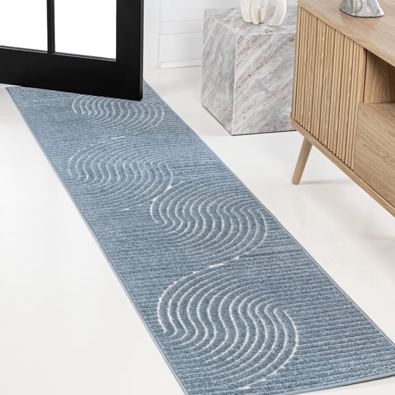 JONATHAN Y SCANDINAVIAN 2 x 8 Runner Rug, Hallie Minimalist Curve Geometric - Dark Blue/Cream, SCN100C-28
