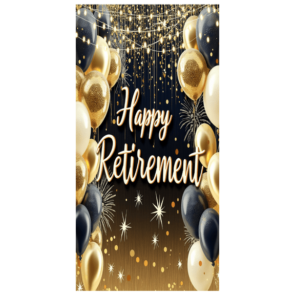 Decorative Balloons Happy Retirement Gold Accents Festive Design Banner for Retirement Party Indoor Celebration Event Decoration