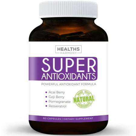 Healths Harmony Super Antioxidant Supplement | Powerful Super Food Antioxidants Blend | Acai Berry, Goji Berry, Pomegranate & Trans Resveratrol | Natural Herbal & Fruit Formula | 60