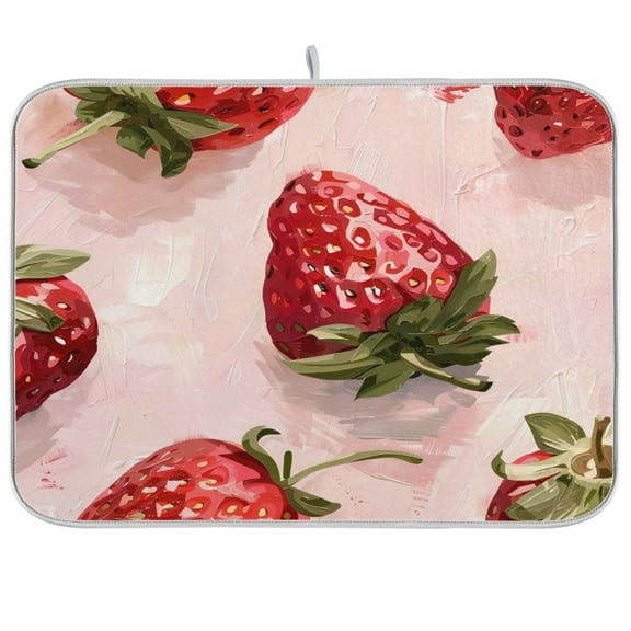 Kitchen Drying Mat 16x18In Drying Dish Mat Dish Drying Mats Kitchen Countertop Multi-Function Drain Drying Mat Kitchen Table Large Strawberry