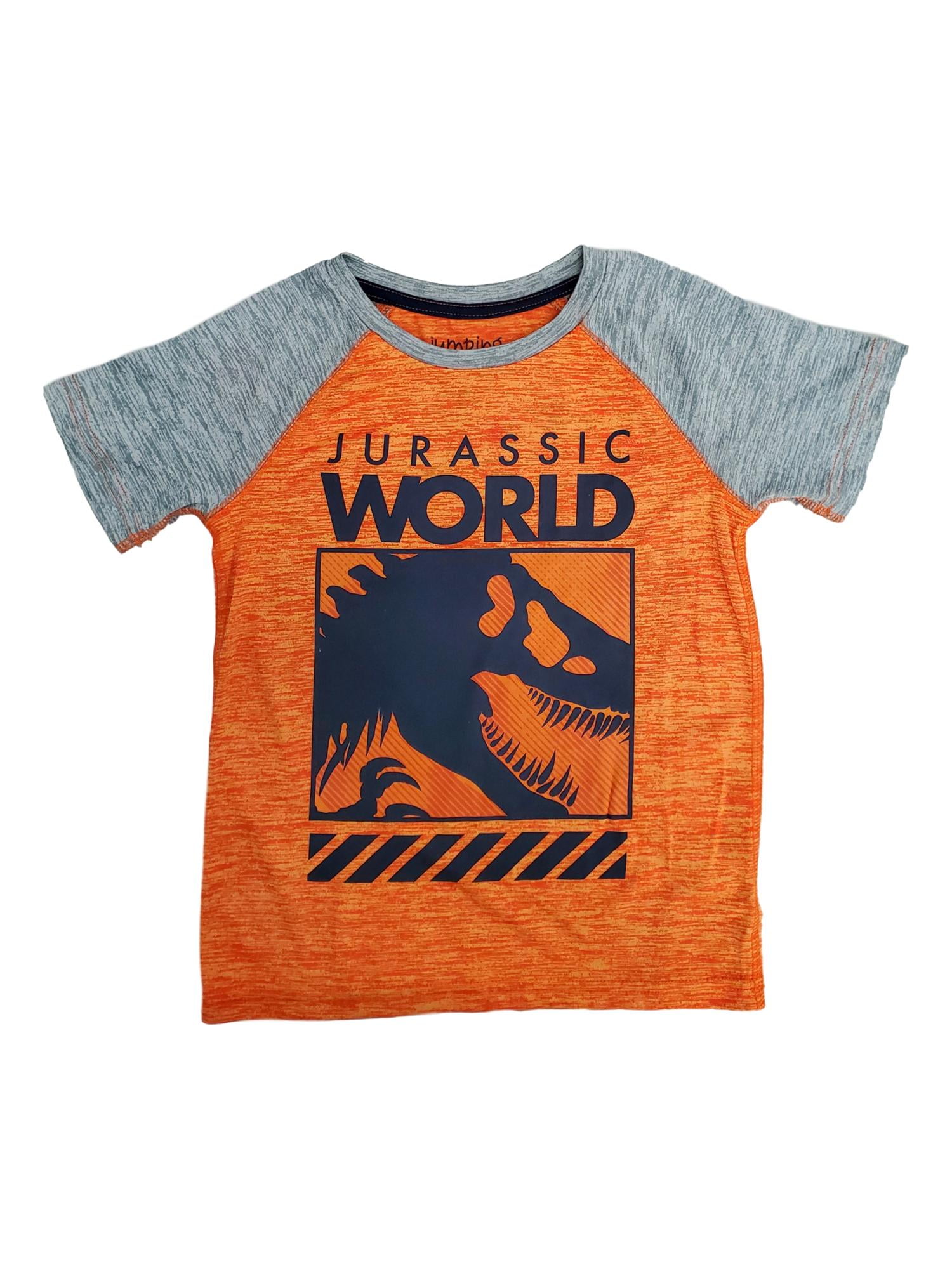 Jurassic World Boys Orange \u0026 Gray Short Sleeve Dinosaur Tee Shirt T-Shirt 4, Boy's