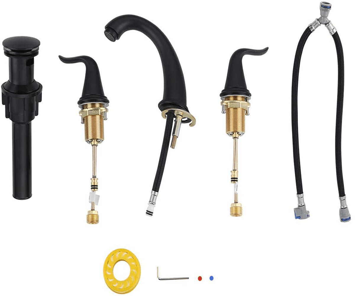 WOWOW 3 Hole Widespread Bathroom Faucet Black Bathroom Sink Faucets 2 Handle Basin Faucet