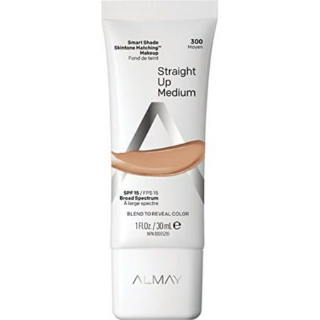 almay smart shade skintone matching makeup, hypoallergenic, cruelty free, oil free, fragrance free, dermatologist tested foundation with spf 15, straight up medium, 1oz