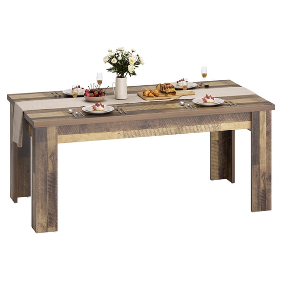 Kicctian 63" Rectangular Dining Table for 4-6 with 1.18" Thick Wooden Top and Reinforced 4.53" Legs, Heavy Duty Kitchen & Dining Table for Modern Small Spaces, Brown