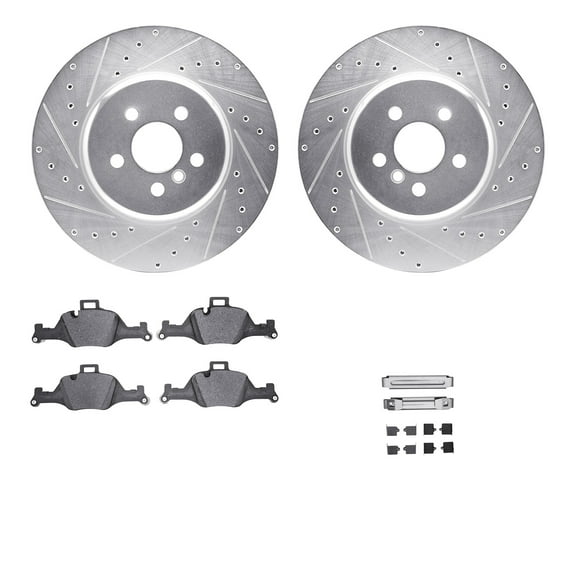 Dynamic Friction Company Front Brake Rotors-Drilled and Slotted-Silver with 5000 Advanced Brake Pads includes Hardware 7512-31157