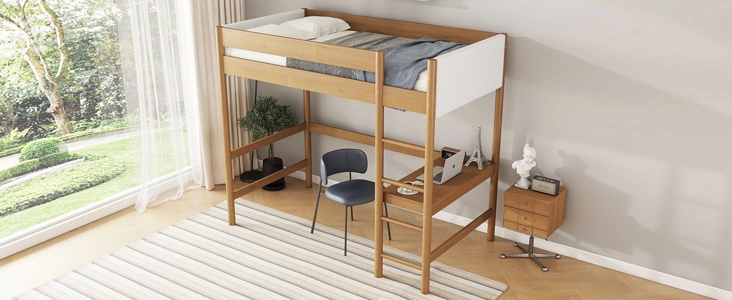 Sailvan Twin Over Twin Bunk Bed with Boucle Upholstered Headboard Footboard,Ladder, Safety Guardrail