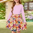 thumbnail image 2 of Abcomgle Girls Beach Dress Casual A-Line Long Sleeve Tshirt Dress Daisy Floral Print Crew Neck Girls Skater Dress Flare Swing Dresses for 4-14t Kids 4-5 Years,Pink, 2 of 5