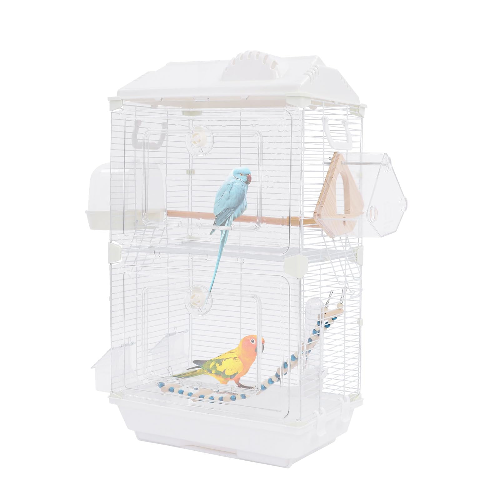 Miumaeov Two-Tier Bird Cage, 30 Inch Pigeons Parrot Birdcage with Safe Rotary Door Lock, White Parakeet Cage for Small to Medium Birds, Easy Access Double Doors