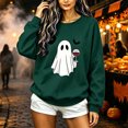 thumbnail image 3 of Alllist Halloween Womens Sweatshirt Crew Neck Long Sleeve Green Sweatshirt Bat Relaxed Fit Refined Ghost Tops Green,Xs, 3 of 4