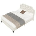 thumbnail image 3 of Queen Size Wooden Platform Bed Frame with Fabric Upholstered Headboard, Beige, 3 of 8
