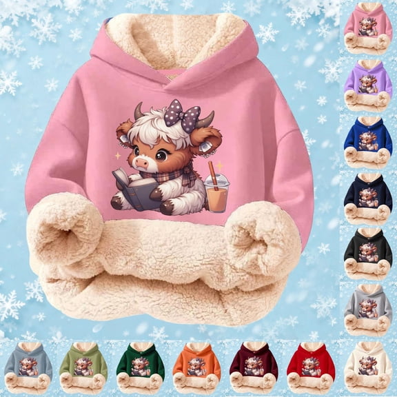 Kids Cow Read Book Graphic Hoodies Cartoon Long Sleeve Hooded Sweatshirt Cute Pullovers Tops Beige 3 Y-4 Y