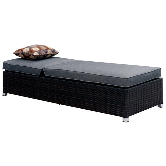 Furniture of America Halliway Outdoor Rattan Wicker Chaise Lounge Chair, Gray Cushion