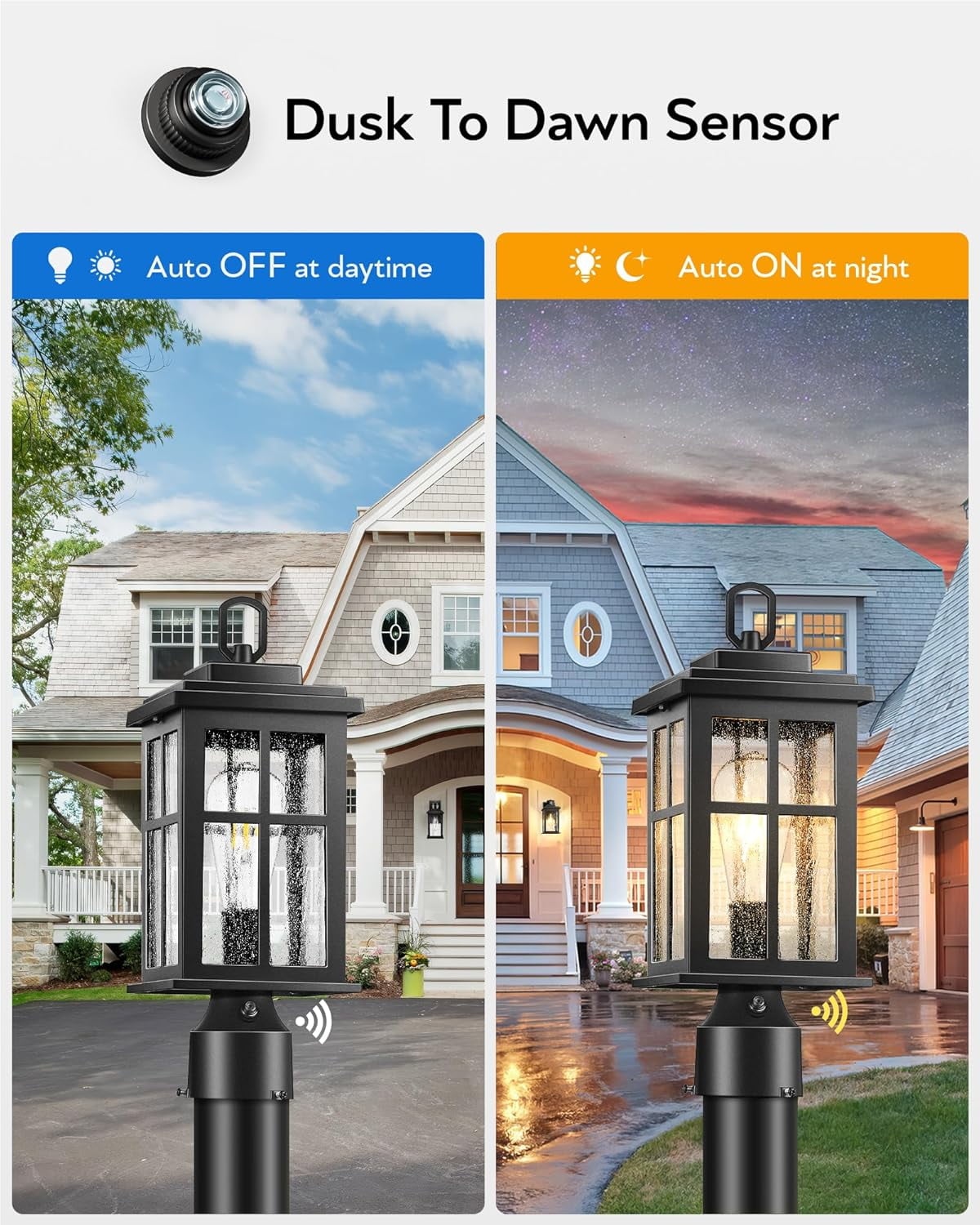 VIANIS Hardwired Dusk to Dawn Outdoor Post Light, Black Outdoor Lamp Post Light Fixture with Pier Mount Base, Modern Waterproof 3 inch Exterior Post Lantern with E26 Base for Garden Patio