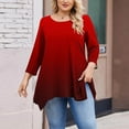 thumbnail image 4 of FDGIU Women's Plus Size Loose Fit Tunic - Long Sleeve Round Neck Curve Hem Solid Casual T-Shirt Tops, 4 of 5