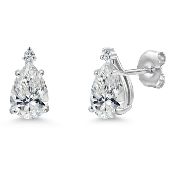 Gem Stone King 14K White Gold Lab Grown Diamond Teardrop Stud Earrings for Women | 1.50 Cttw | Gemstone April Birthstone | DEF Color | VVS-VS Clarity | Pear Shape 8X5MM and Round 1.7MM