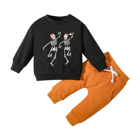 

Rovga Boy Outfit Toddler Kids Baby Girl Christmas Clothes Crewneck Sweatshirt Pullover Long Sleeve Shirt Pants Skeleton Outfits