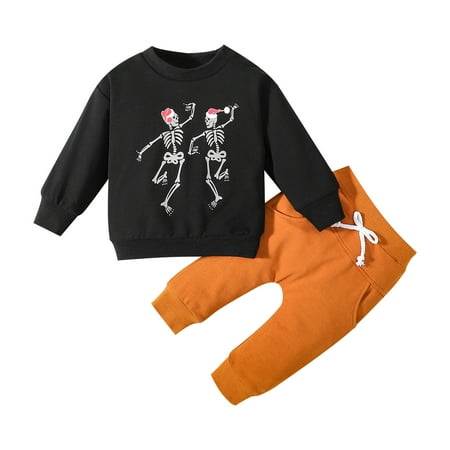 

Toddler Kids Baby Boy Girl Christmas Clothes Crewneck Sweatshirt Pullover Long Sleeve Shirt Pants Skeleton Outfits For 2-3 Years