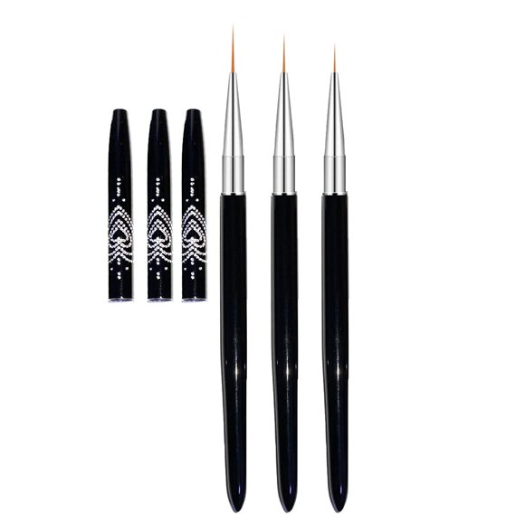 FULINJOY Nail Art Liner Brushes 7 mm/9 mm/11 mm UV Gel Pintura Nail Art Diseño Cepillo Metal Mango Nail Drawing Pens (3PCS Negro)