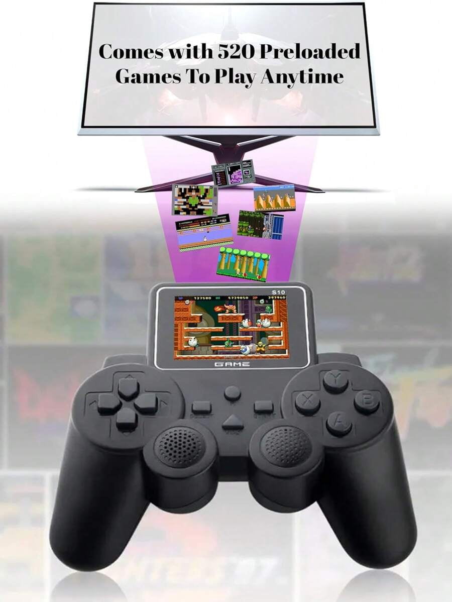520-In-1 Retro Gaming Handheld Console With PlayStation, Built-In Classic Arcade Games, AV TV Output, 2.4" Screen, Rechargeable