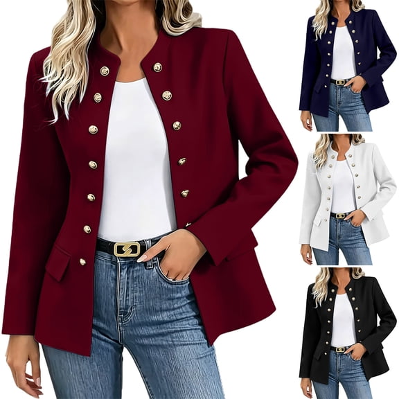 Jackets for Women Plus Size Spring/Autumn Lady's Fashion Solid Color Metal Button Blazer Coat