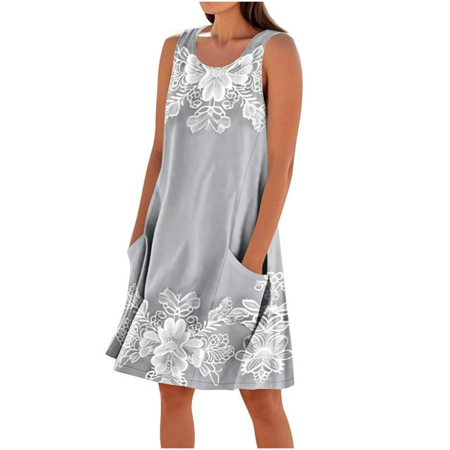 Wo-Fusoul Robe d'Été pour Femmes, Robe Décontractée Sans Manches à Coupe Ample avec Poches, Robe de Plage Douce et Confortable en Lin pour Usage Quotidien