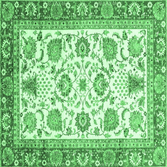 Ahgly Company Indoor Square Abstract Emerald Green Modern Area Rugs, 4' Square