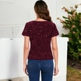 thumbnail image 4 of Women's Short Sleeve Crew Neck All-Over Sequin Embellished Top Stylish Sparkling Blouse- Large, Burgundy, 4 of 6