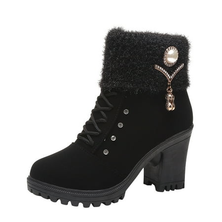 Fauean Womens Fall Shoes Retro Fashion Ankle Boots Diamond Plush Comfortable Warm Booties Black Size 40