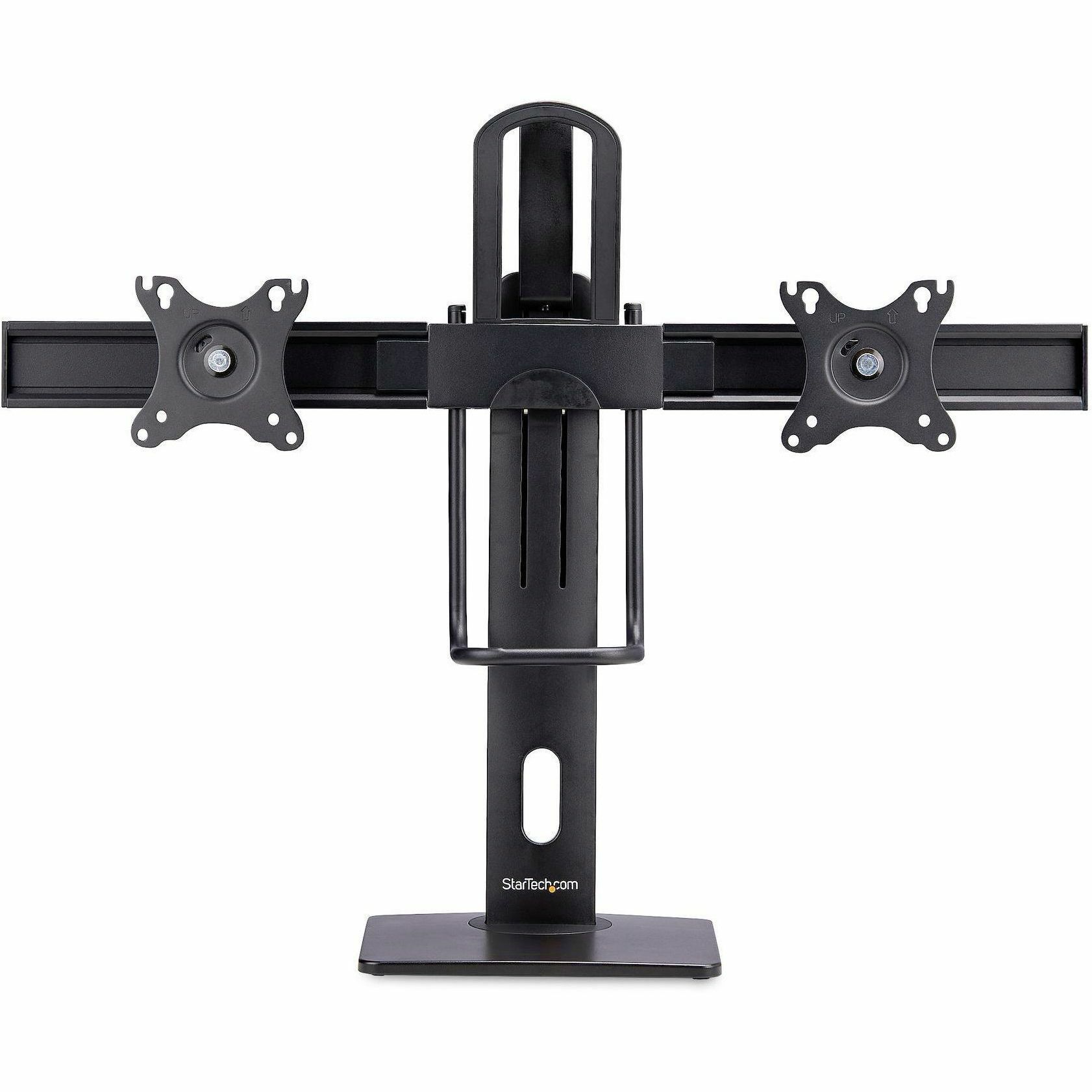StarTech.com Crossbar Dual Monitor Desk Stand For 27inch Screens, Max Cap 26.4lb, VESA Mount 75x75/100x100, Toolless Height Adjustment