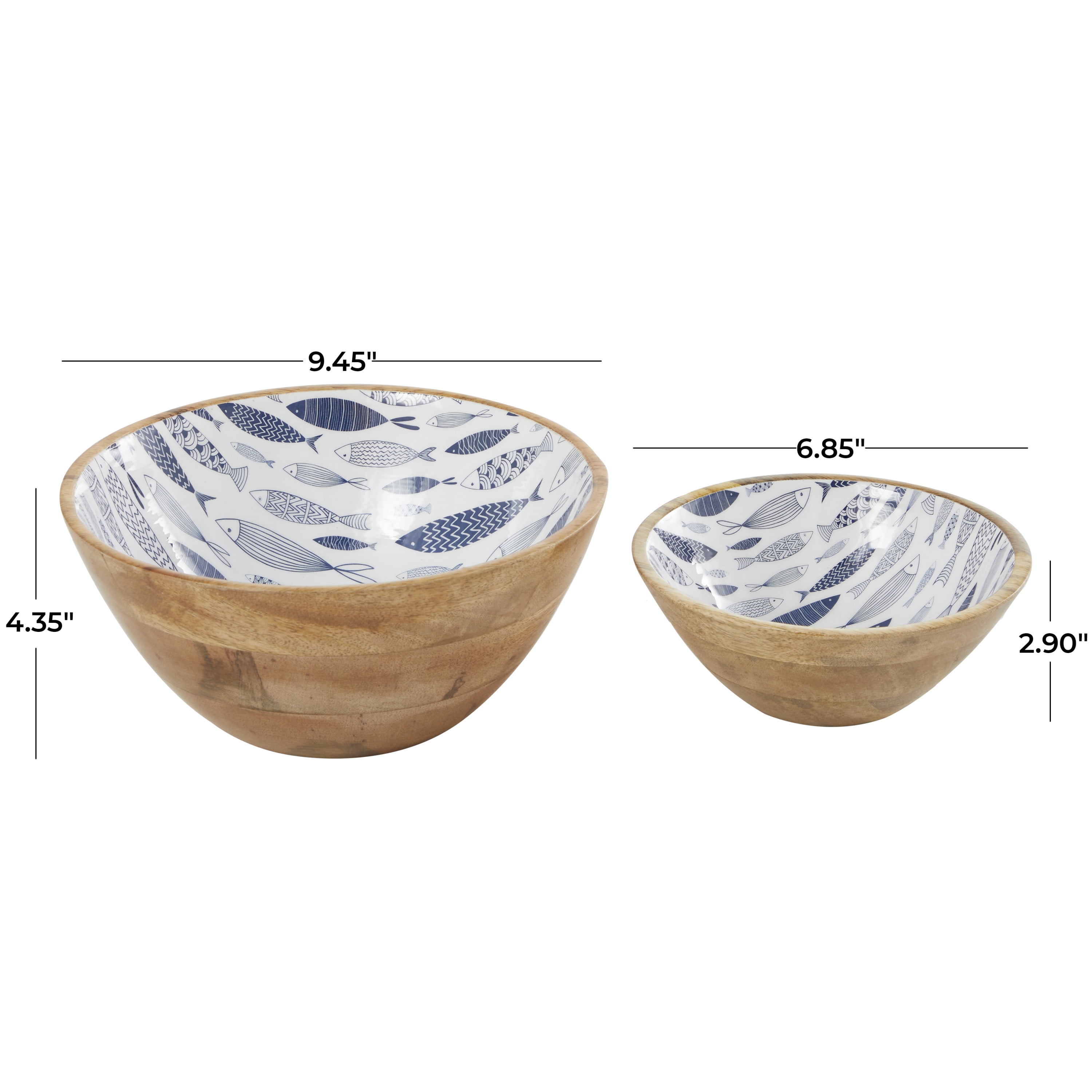 DecMode 9", 7"W Handmade Round Nesting Blue Mango Wood Decorative Bowl, Set of 2