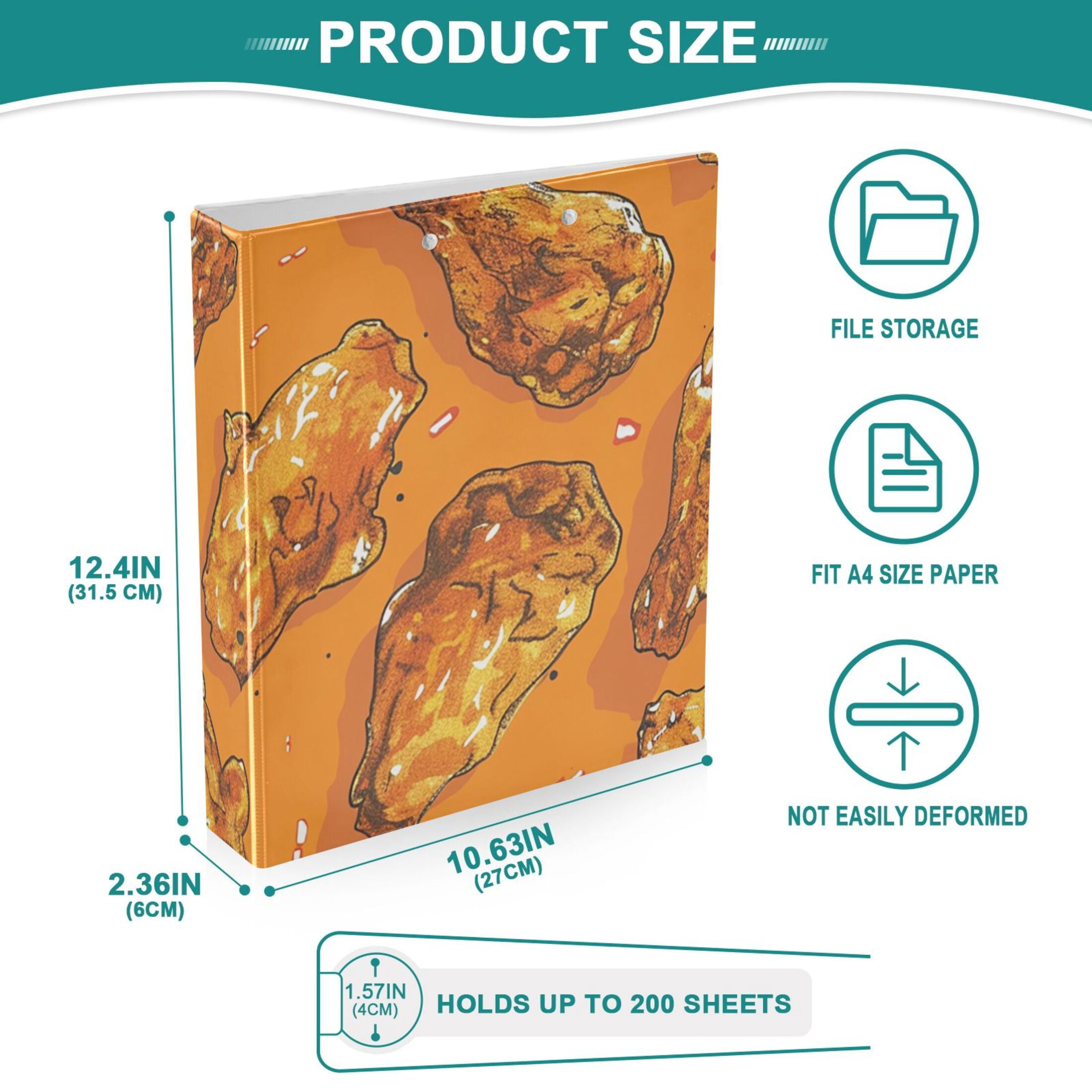 Golden Fried Chicken 3 Ring Binders 1.5 inch Hardcover File Folders with Interior Pockets A4 Size Organizer for School Office Hospital