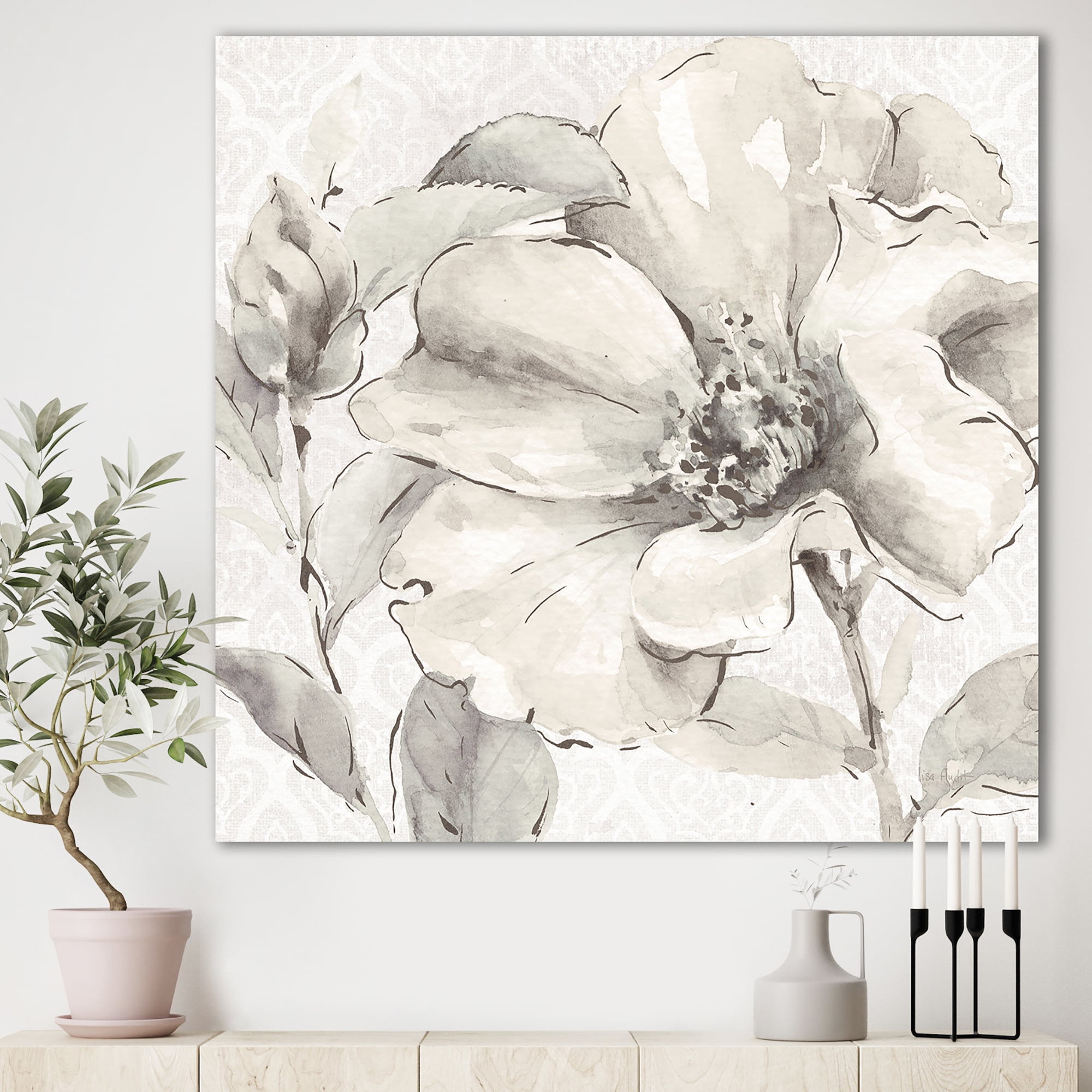 Designart 'Indigold Grey Peonies IV' Farmhouse Canvas Art