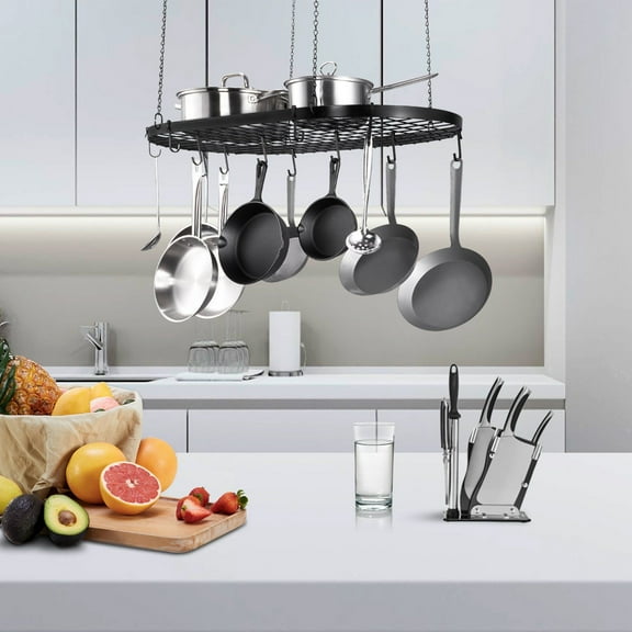 Heavy Duty 32 Inch Ceiling Hanging Pot Rack with 12 S Hooks, 80 lbs Load Capacity, Ideal for Organizing Kitchen Cookware and Utensils in Home or Restaurant