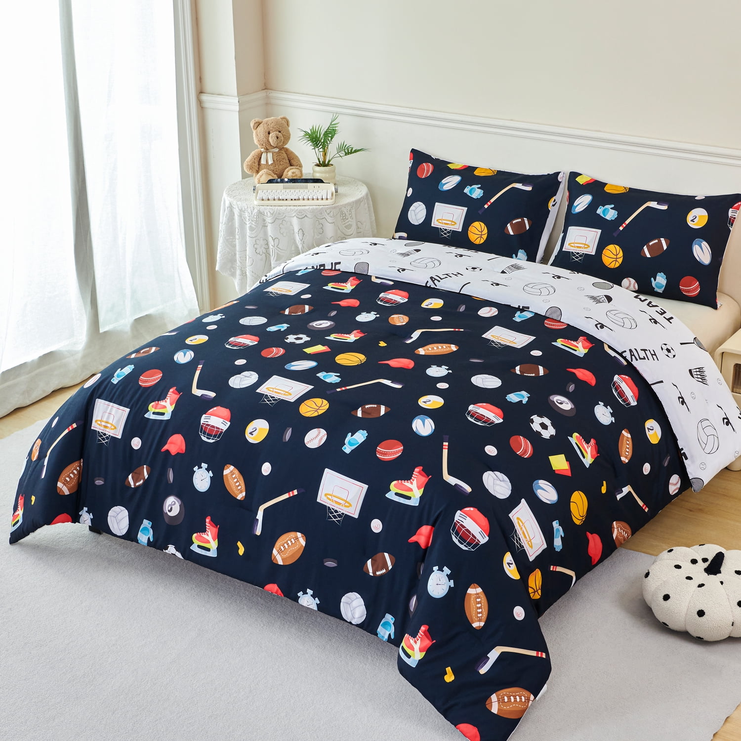 URBONUR Sports Kids Comforter Sets Twin Basketball Baseball Bedding Set for Boys 3Pcs Football Bed Sets Soft Microfiber Bedding Comforter Sets