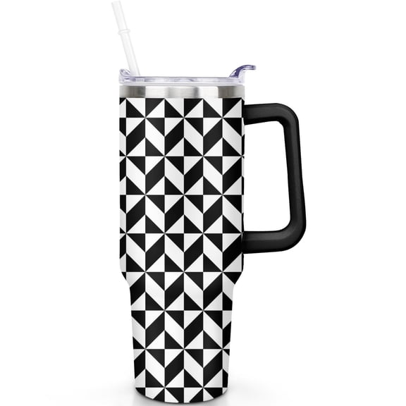 Plaid Pattern 40oz Travel Tumbler with Handle, Leak Proof Flip Straw Lid, Double Wall Insulated Stainless Steel Mug
