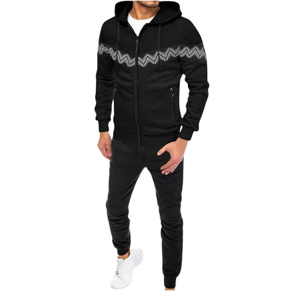 DDAPJ pyju 2 Piece Fashion Outfits for Men Clearance Sales,Zip Up Drawstring Hoodie Jacket Stretch Sweatpants Relaxed Fit Casual Tracksuits Stripe Patchwork Hooded Sweatsuit Sets