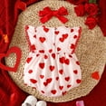 thumbnail image 6 of CUZIBR Fall Outfits For Girls Cute Bows Heart Print Ruffles Sleeveless Romper Jumpsuit One-Piece Bodysuits Headbands Set Sweat Set For Toddler,Red,6-12 Months, 6 of 6