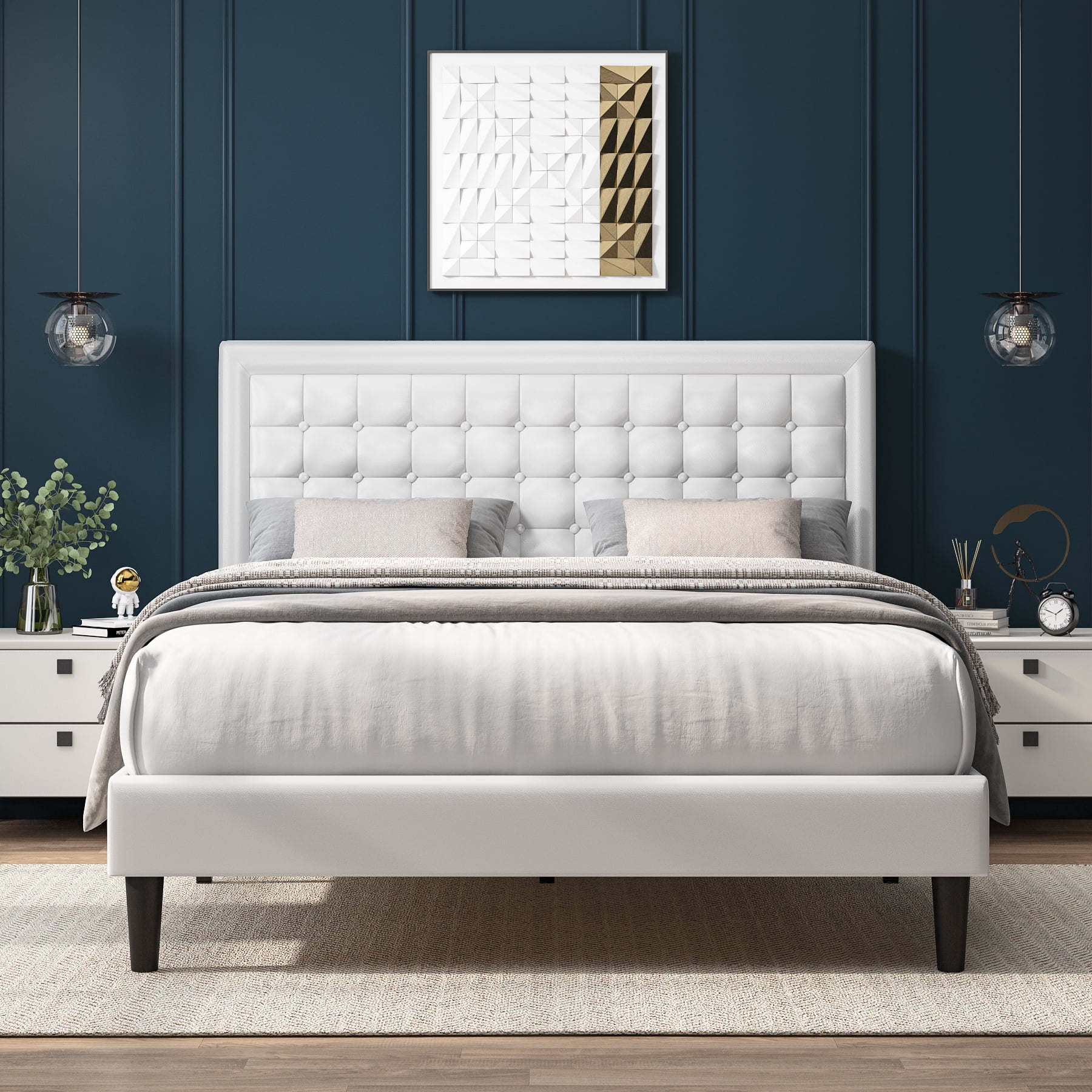 Homfa King Size Bed Button PU Leather Upholstered Platform Bed Frame Homfa King Size Bed Button PU Leather Upholstered Platform Bed Frame