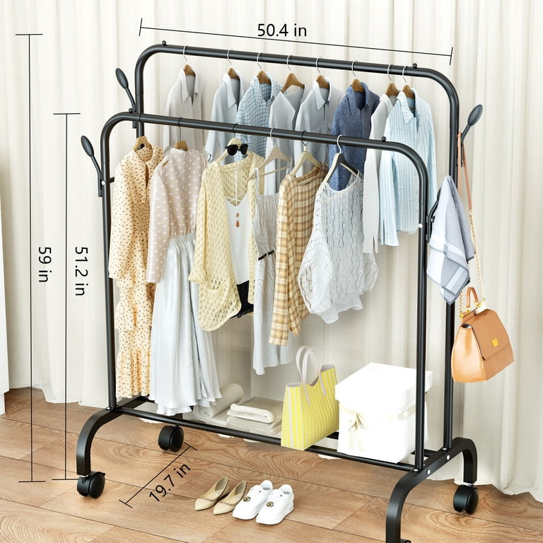 CATGOOD Clothes Rack, Double Rods, 4 Hooks, Freestanding, Heavy  display picture 1