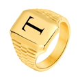 thumbnail image 1 of Anillos con iniciales de Color dorado para hombre, joyería de acero inoxidable con letras personalizadas, A-Z, sello para el dedo meñique, regalo personalizado, 1 of 4