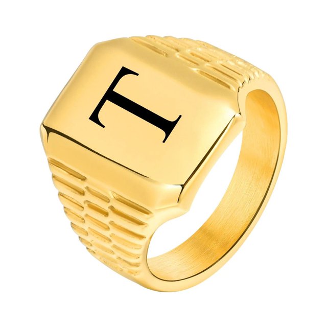 Anillos con iniciales de Color dorado para hombre, joyería de acero inoxidable con letras personalizadas, A-Z, sello para el dedo meñique, regalo personalizado
