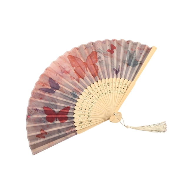 SIYTUAU Traditional Bamboo Frame Folding Fan With Paper Surface And Butterfly Pattern For Photography Prop And Home Decor 8.27 Inches